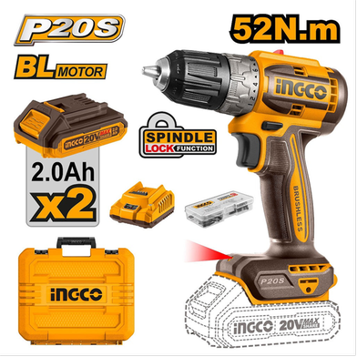 ingco BRUSHLESS CORDLESS DRILL 20V-CDLI20453
