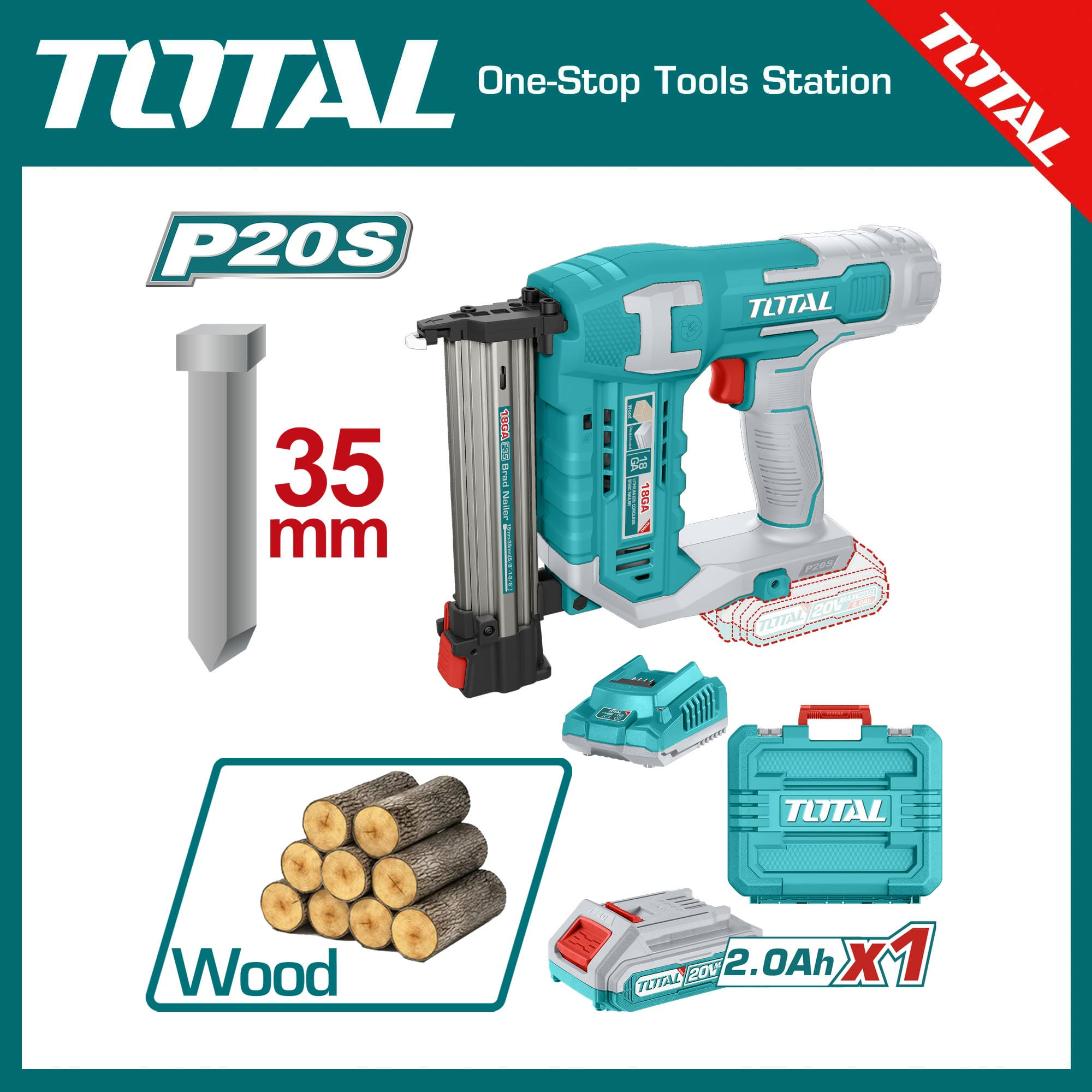 Total Lithium-Ion Cordless brad nailer kit 20V-TCBNLI3508