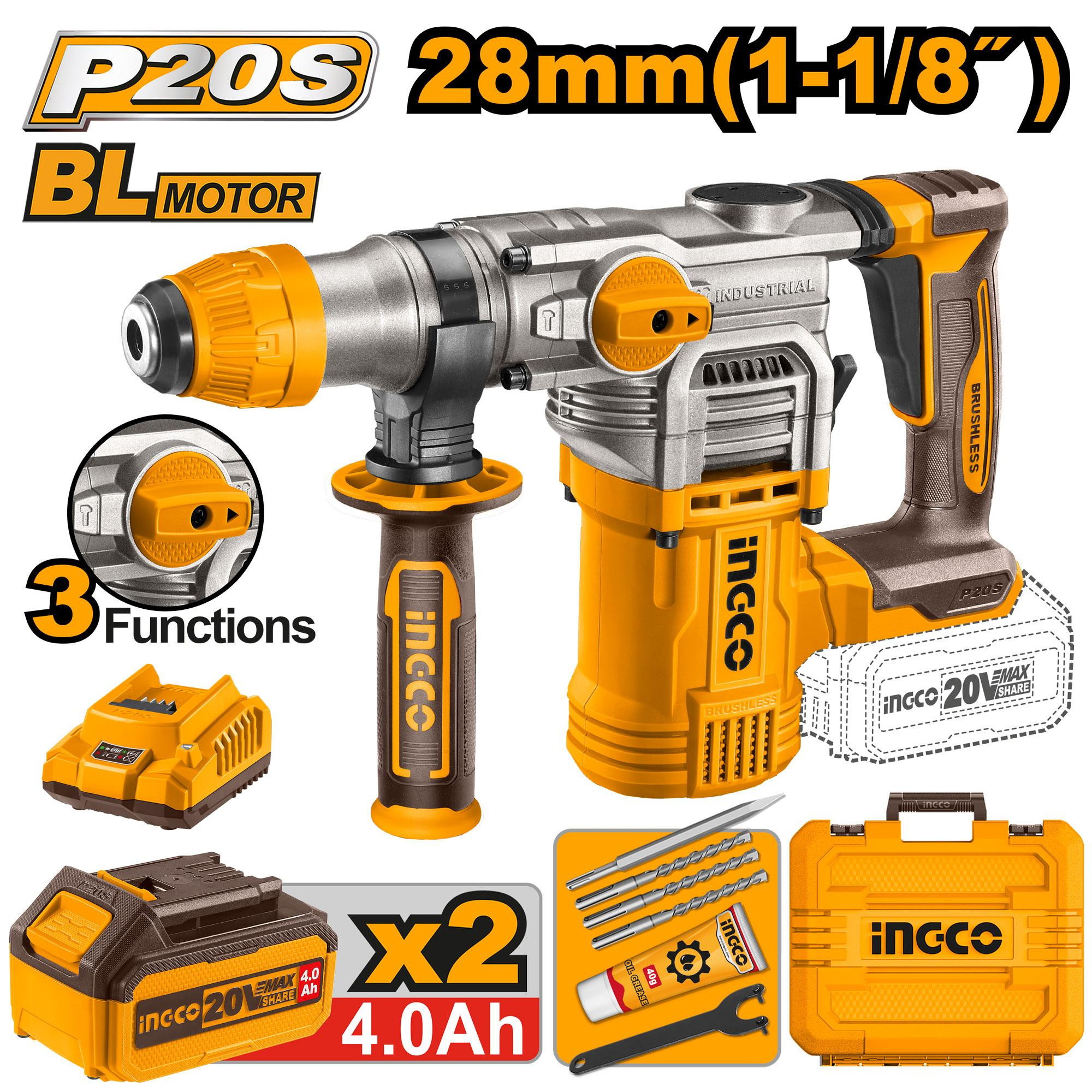Ingco CORDLESS ROTARY HAMMER DRILL 20V-CRHLI202882
