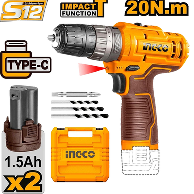 ingco LI-ION CORDLESS IMPACT DRILL 12V-CIDLI12202