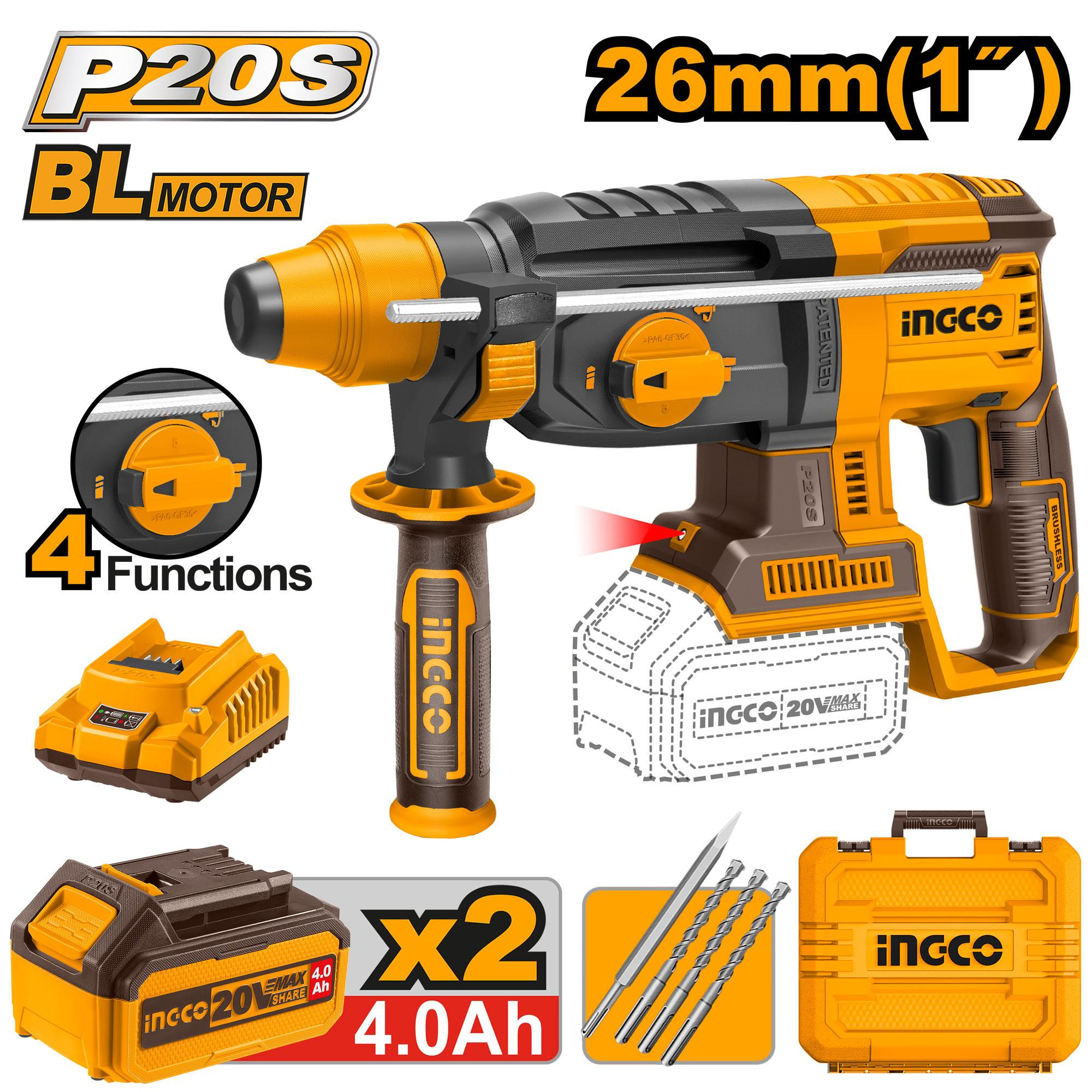 Ingco CORDLESS ROTARY HAMMER DRILL 20V-CRHLI202287