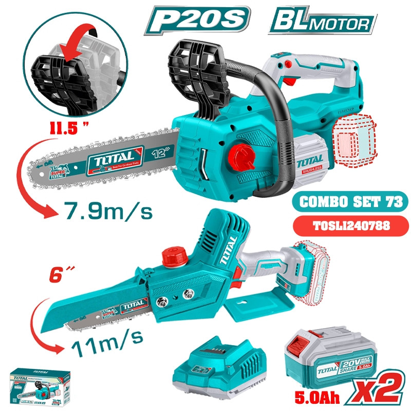 Total 2 Pcs Cordless Chain Saw Combo Kit 20V-TOSLI240788