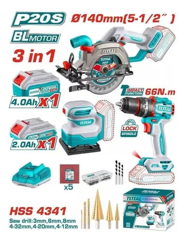 Total 3 PCS LI-ION CORDLESS COMBO KIT 20V-TOSLI241193