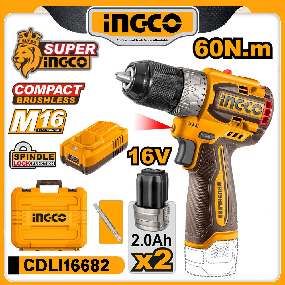 ingco CORDLESS BRUSHLESS DRILL 16V-CDLI16682